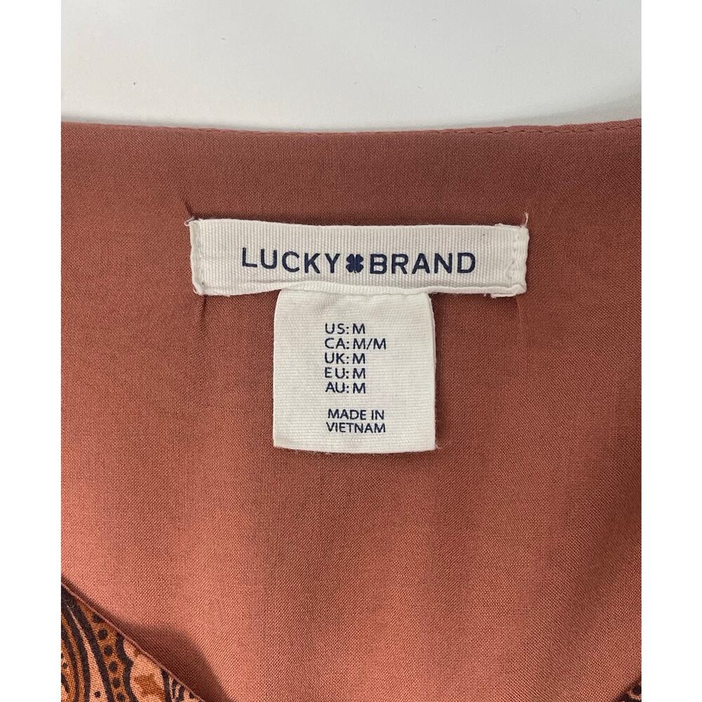 Lucky Brand Burnt Orange Paisley Tiered Midi Dress Long Sleeve Boho Chic Size M - Picture 10 of 11